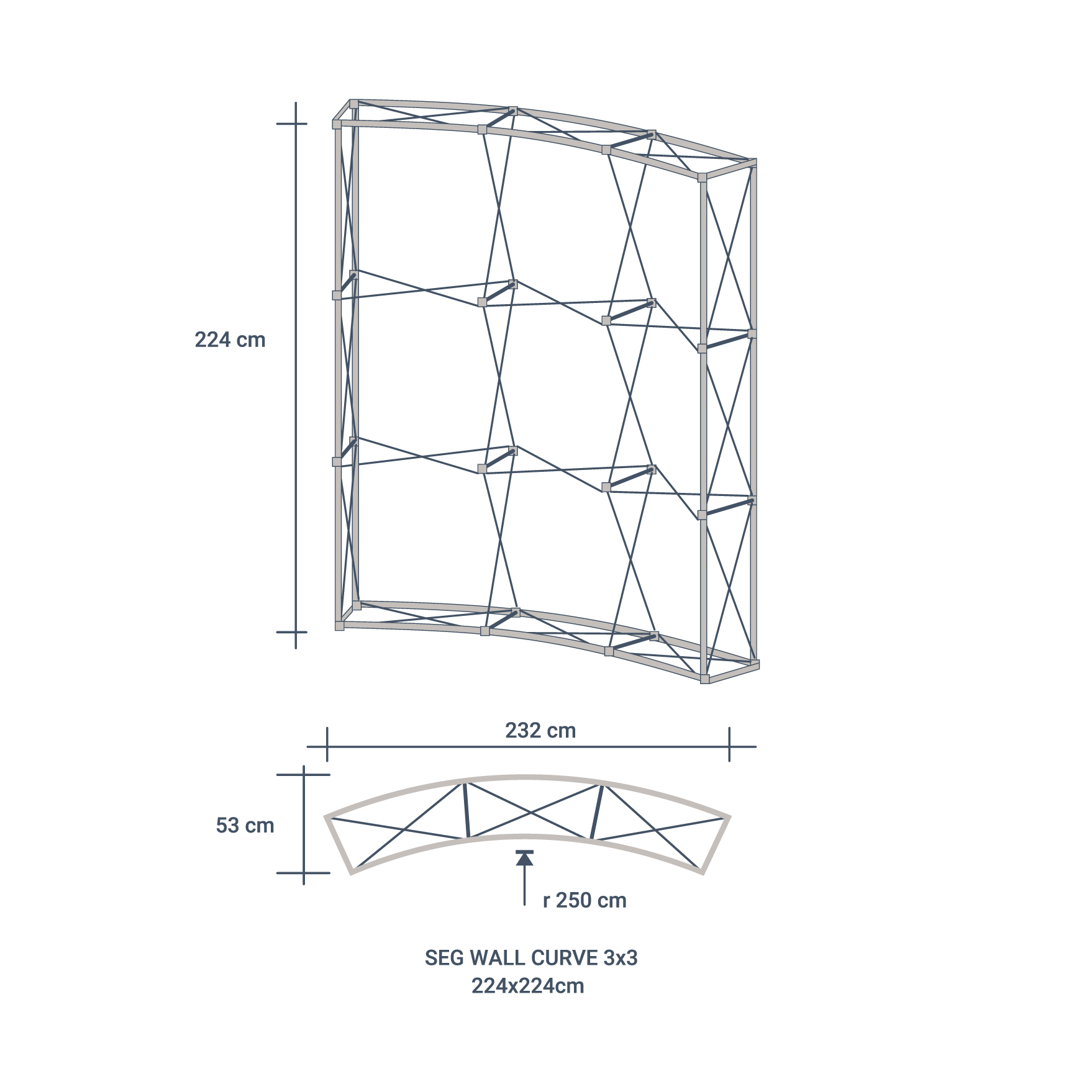 Seg Wall Curve 3x3m (224x224cm)